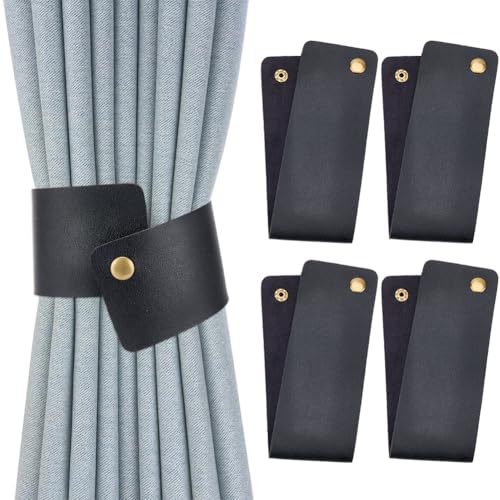 CALFOVERA Embrasses de Rideaux en Cuir PU Noir Style Vintage Élégantes pour Fenêtre Style Rétro...