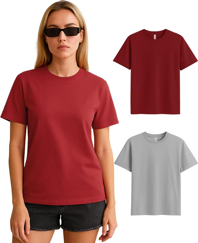 Image of Sleepynuts Women's Plain Round Neck Regular Fit Half Sleeve Cotton T Shirt