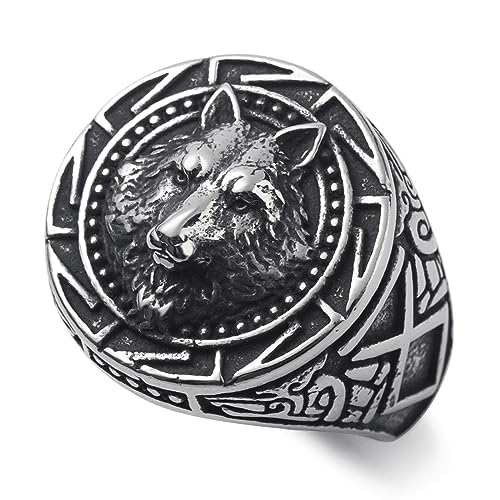 WESTMIAJW Viking Ring Men Norse Viking Wolf Rings Jewellery for Men Size V1/2