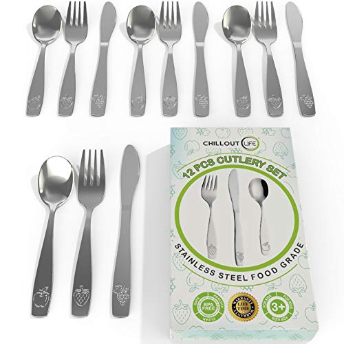 CHILLOUT LIFE 12 Piece Stainless Steel Kids Silverware Set | Child and Toddler