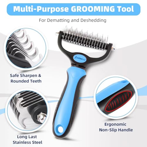 Jaswell P0149 Pet Grooming Tool- 2 Sided Undercoat Rake For Dogs &Cats-Safe And Effective Dematting Comb thumb #1