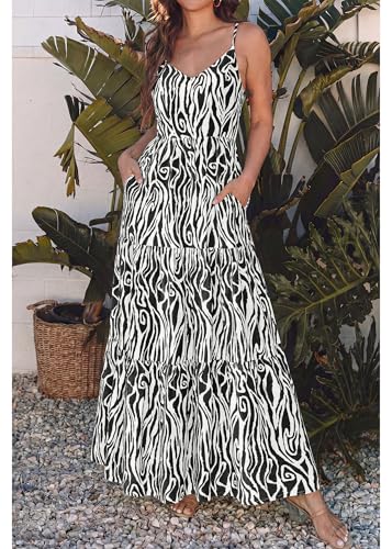 Image of KIRUNDO Sundresses for Women 2026 Spring Summer | Boho Floral Print Hawaiian Style, Sleeveless Spaghetti Strap, With Pockets, Beach Vacation Cruise Flowy Maxi Dress