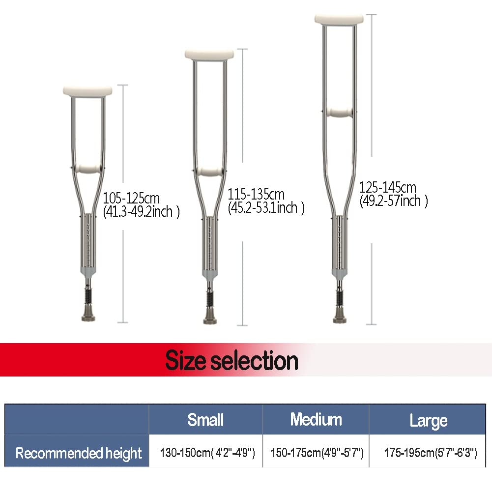 Muleta Axilar de Acero Inoxidable, Muletas Ortopédicas, Muletas Regulables para Adulto, con Cómodas Almohadillas y Resortes Amortiguadores, 1 Par (Size : M)