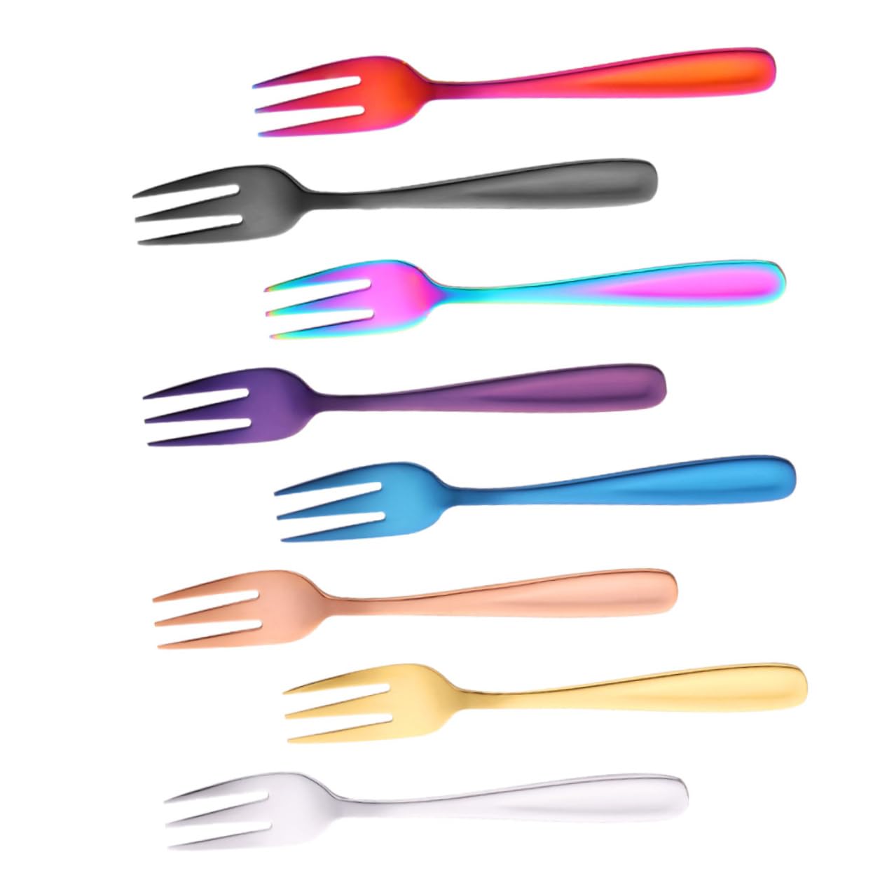 BEBEMOKO 8pcs Stainless Steel Fruit Fork Mini Forks Cocktail Fork Serving Forks Flatware Fork Pastry Mini Dessert Forks Fruit Food Pick Table Forks Food Fork Food Serving Fork Cake Fork
