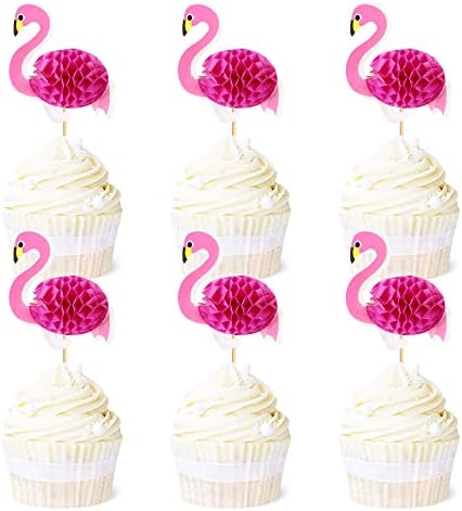 Ercadio 24 Pack 3d Flamingo Cupcake Toppers Hawaiian Luau 3D Flamingo Cupcake Toppers 3d Tropical Flamingo Cupcake Picks for Summer Hawaii Luau Tropical Aloha Theme Baby Shower Birthday Wedding Party Cake Decorations Supplies