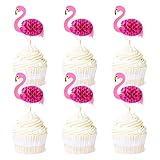 Ercadio 24 Pack 3d Flamingo Cupcake Toppers Hawaiian Luau 3D Flamingo Cupcake Toppers 3d Tropical Fl