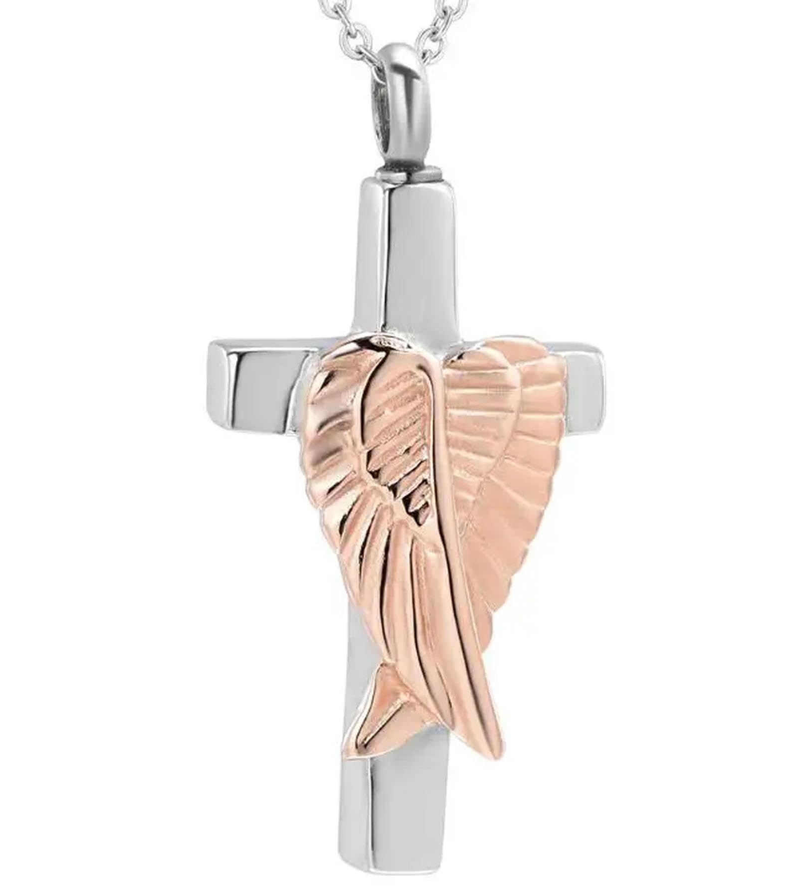 BIAIHQIE Angel Wings Cross Cremation Jewelry - Memorial Urn Necklace Cremation Ashes Keepsake Jewelry Cremation Keepsake-Silver