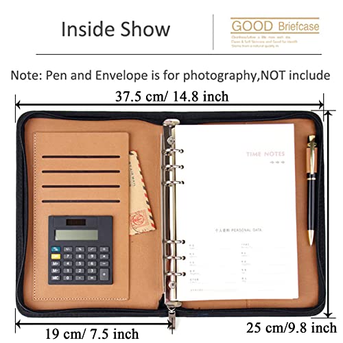 Sayeec SYCN-8810-04 Leather Portfolio Notebook Binder With Calculator A5 6 Ring Refillable Budget Planner Binder Cover With Zipper Zippered Padfolio Organizer Business Journal Conference Folder Gifts thumb #3