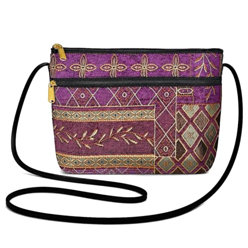 Image of Danny K. Women's Tapestry Zipper Purse Crossbody Handbag, Adjustable Cord, Handmade in USA