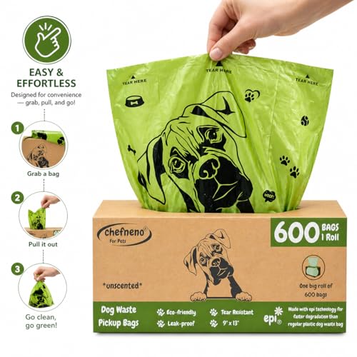 Image of Dog Poop Biodegradable Bags One Biig Roll (600 ct.) Eco-friendly Doggy Poop Bags Pet Waste Pickup Bag Degradable Cat Waste Disposal Bags (1 Roll, 600 Bags)