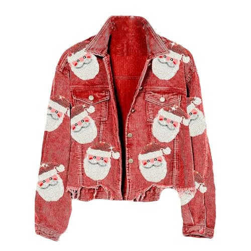 Manteau de Noël en velours côtelé veste vintage XIBANY paillettes femme