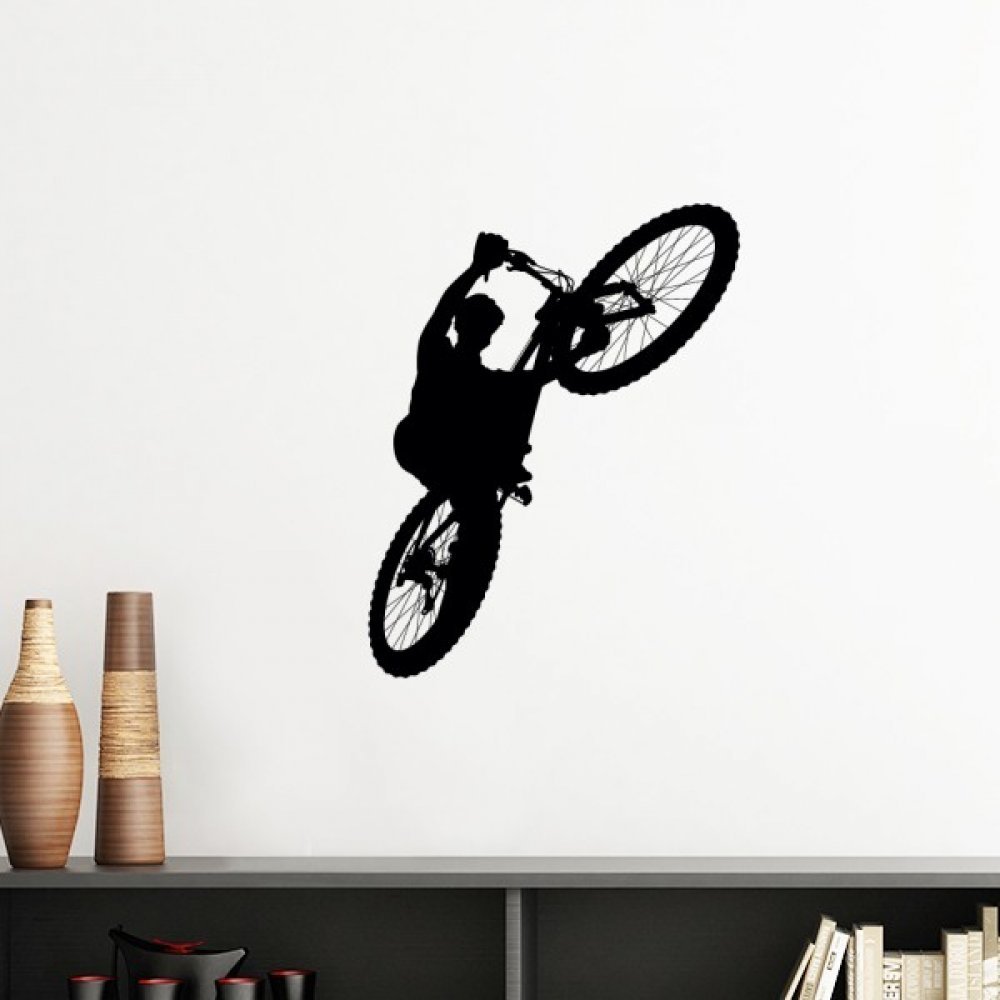 Sticker mural vélo amovible silhouette sport vert clair 60cm