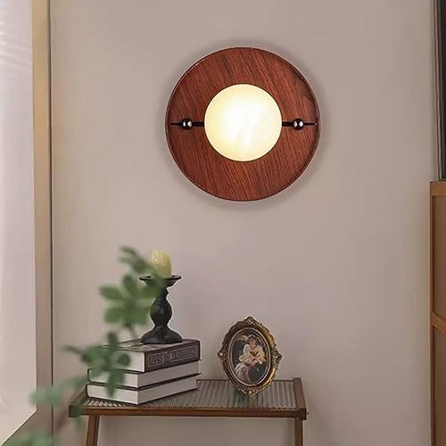 Miniatura 7 de Vintage Alabaster Warm Light Wall Sconce with Natural Marble and Wood Grain Finish Hardwired Wall Light for Living Room Bedroom Stairs Restaurant(20