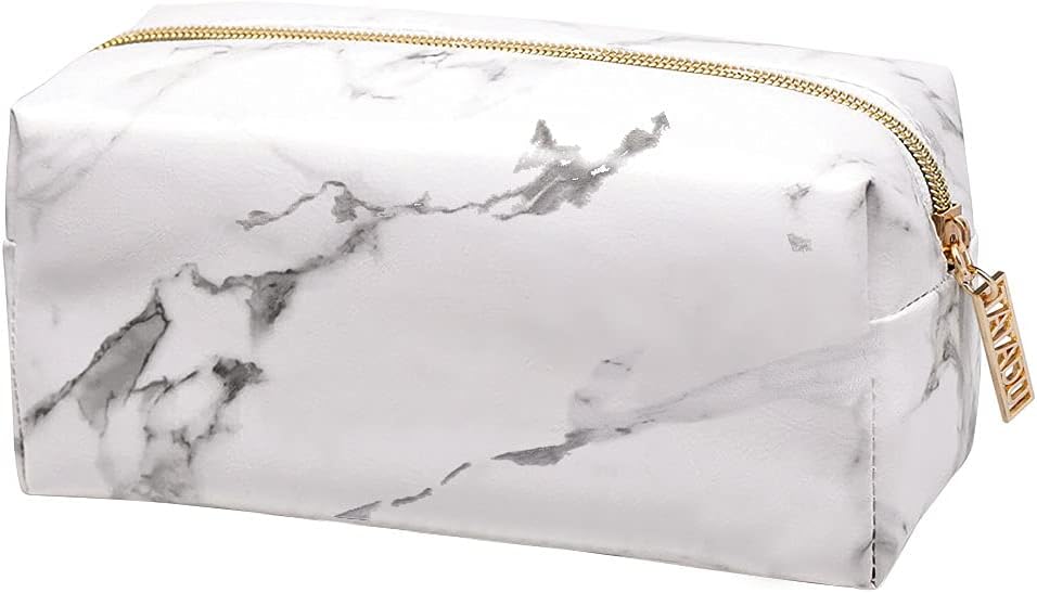Marble Pencil Case, White PU Pencil Pen Pouch Stationery Bag, Cosmetic Makeup Brush Storage Bag for Girls Women Teenagers