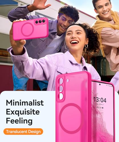 Image of CANSHN Designed for Samsung Galaxy S22 Case [Full Camera Protection] [Compatible with MagSafe] Translucent Matte Shockproof Protective Phone Cover 6.1 Inch - Hot Pink