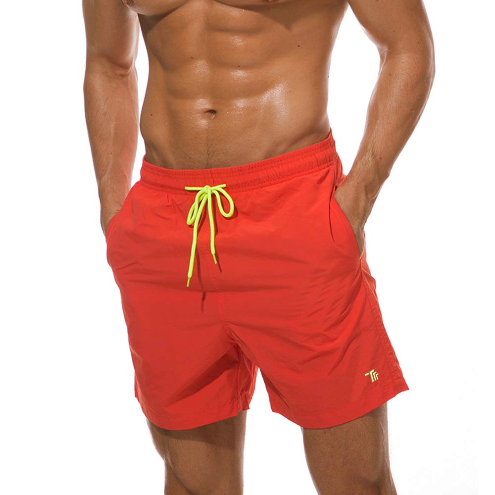donhobo Men's Swim Trunks Board Shorts Beach Pants Swimming Waterproof Quick Dry Surfing Boardshorts(Orange,L)