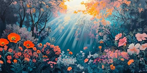 Pintar por Numeros Flores, Cuadros para Pintar por Numeros Niños Bosque, Kit Manualidades Adultos con Lona de Colores Preimpresa y Pinceles Pigmento Acrílico, Regalos Decoración Hogar 40x80 cm Z-763