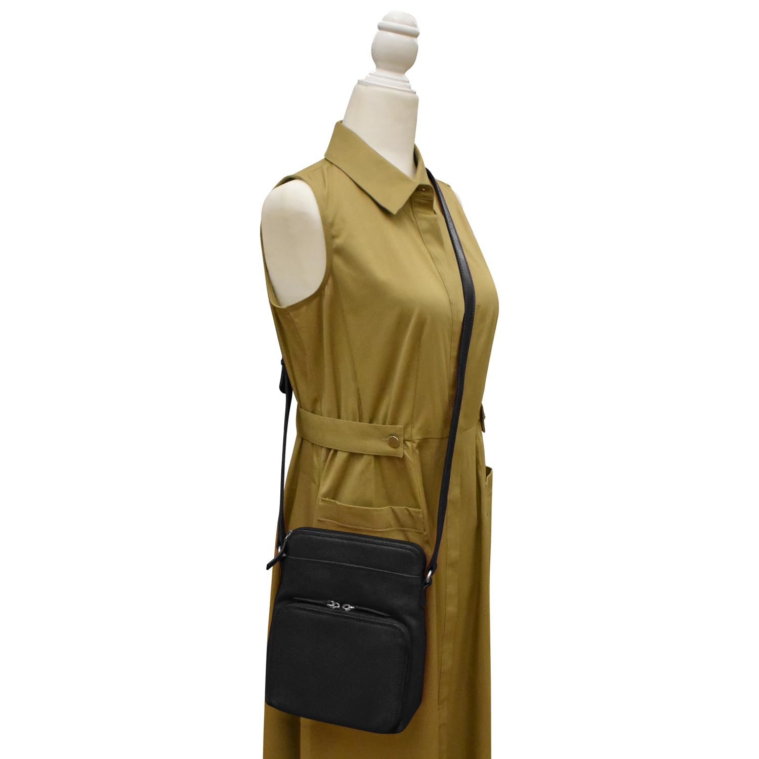 ili New York Damen Leder Schultertasche W/Seite Organisieren Umhängetasche