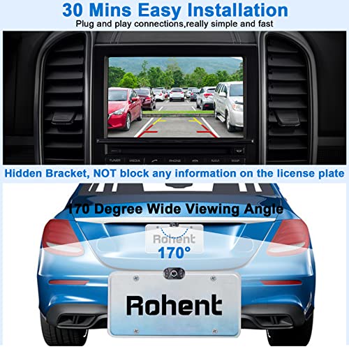 Rohent Backup Camera Car Reverse - Upgrade Hidden Bracket Ip69K Waterproof Night Vision Hd Rear View License Plate Cam Universal For Car Truck Suv 170° Wide View Angle - N11 #TOP4