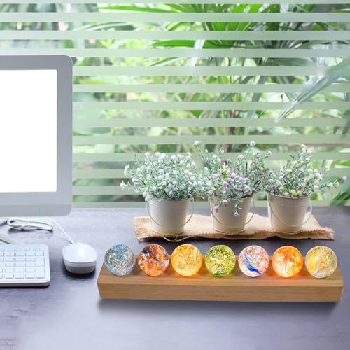 Image of JOJOCY 7 Colors Glass Ball Night Light with LED Wooden Base Rechargeable, 4cm /1.6in Healing Spheres Balls for Meditation & Decor Lights Gift for Friends Boys Girls Teacher (Base only)