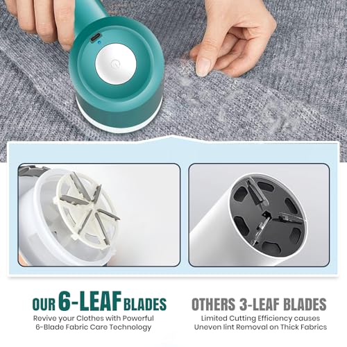 Image of VGR V-811 Professional 2-in-1 Lint Remover for Clothes | Rechargeable Fabric Fuzz Shaver with 6 Blades, USB Charging, 90 min Runtime, Corded & Cordless Use | Portable | Green