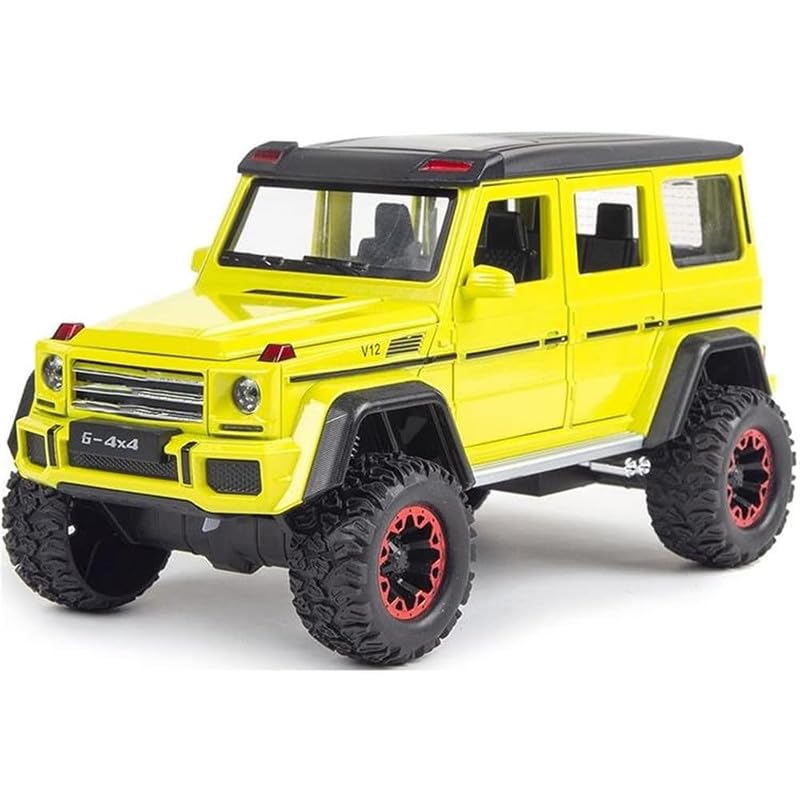 Image of Kids Model 1:32 AMG 4X4 Die Cast Metal Car Pull Back Action Opening Doors with Realistic Engine Sound Lights Toy Car Gift for Boys - Yellow
