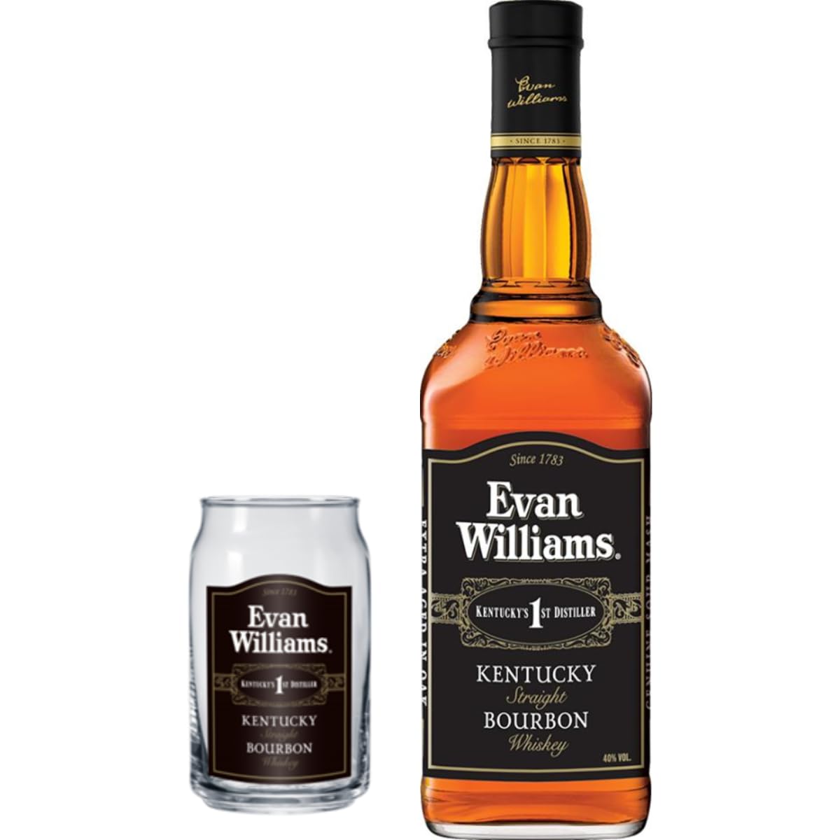 Evan Williams Black Label Bourbon Whiskey USA 23.7 fl oz (700 ml) with Original Glass
