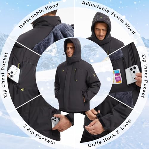 Image of QPNGRP Mens Waterproof Fleece Ski Jacket Windproof Winter Snow Coat
