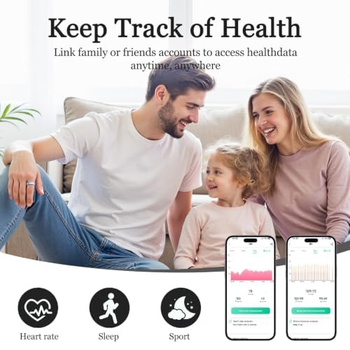 Image of Smart Ring for Women Men, Health Tracker with Heart Rate /Blood Oxygen /Blood Pressure /Sleep Monitoring /Step Counting, IP68 Waterproof Fitness Ring, No App Fees for iPhone & Android (Blue, 6#)