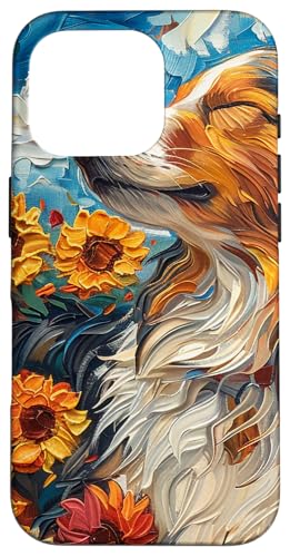 シェットランド・シープドッグ 犬 ひまわり かわいい ゴッホスタイル スマホケース iPhone 16 Pro 用