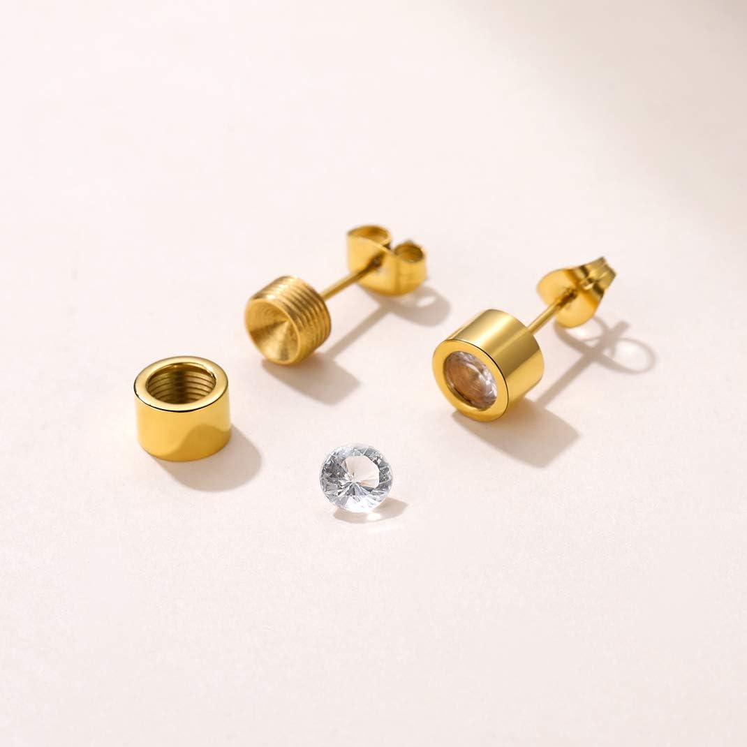GoldChic Jewelry 5mm Cubic Zirconia Bezel Set Stud Earrings Gold, Interchangeable Earrings,Stainless Steel Birthstone Earrings, 7 pairs CZ Stone Stud Earrings set for Women - Image 3
