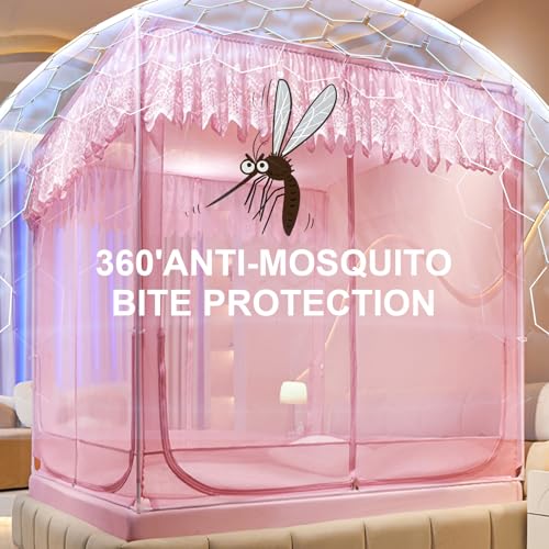 Image of Dawnwake Mosquito Net, Anti-Fall Mosquito Neting Bed for Babies /Adult /Outdoor,Portable Foldable Travel /Camping Mosquito Net Tent, Suit for Queen Size Bed (Pink, 200 * 150cm)