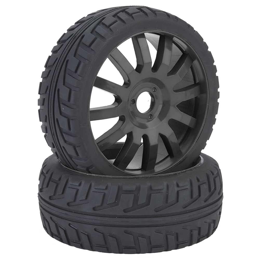 equlup RC Car Tires Replacement, Rubber Wheel Rim Hub Tyres Spare Parts Accessories for 1/8 On Road Racing RC Car (Black)