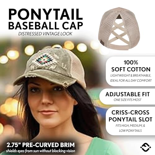 Image of Funky Junque Womens Baseball Cap Dad Hat Ponytail Messy Bun Trucker Ponycap