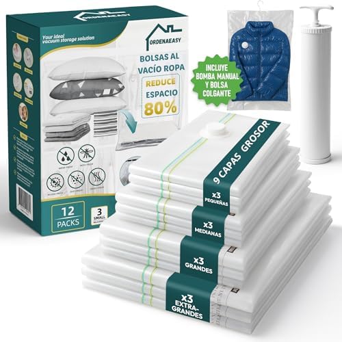 Bolsas vacio ropa - Pack de 12 unidades con bomba manual + bolsa ...