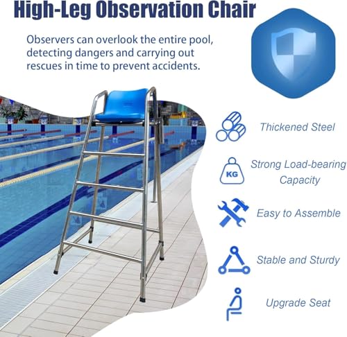 Heavy Duty Portable Lifeguard Chair with Sun Umbrella - Tall Observation Seat for Swimming Pools and Competitions - Life-Saving Referee Stand (59in) - Thumbnail 3