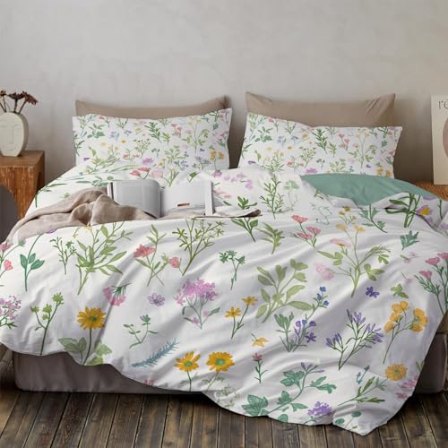 Parure de lit fleurs sauvages en microfibre blanche 240x260 cm