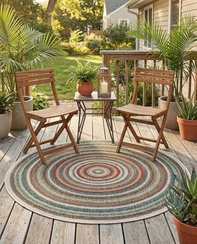 Tapete redondo 4' colección Baja Rugs.com multicolor