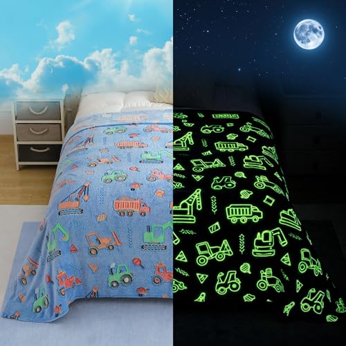 Image of Story@Home Glow in the Dark Blankets for Kids | Kids Soft AC Quilt for Summer | Kids Blanket 0-15 Years (200x150 cm) Soft Fleece Blanket |All-Season Radium Blanket for Boys & Girls-Construction