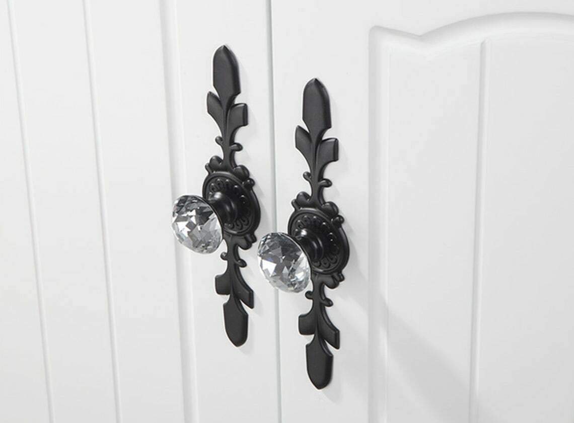 black crystal dresser knobs 2-Piece Leventina Black 9-Drawer Upholstered 61 in. Dresser/Mirror and Frosted Glass Top