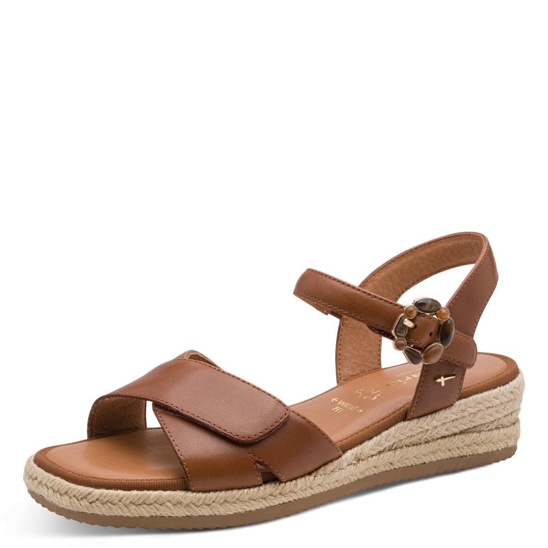 Tamaris Comfort Women's Wedge/Plat Sand MultiAdjustable Wedge Sandal, NUT Nappa, 41 EU