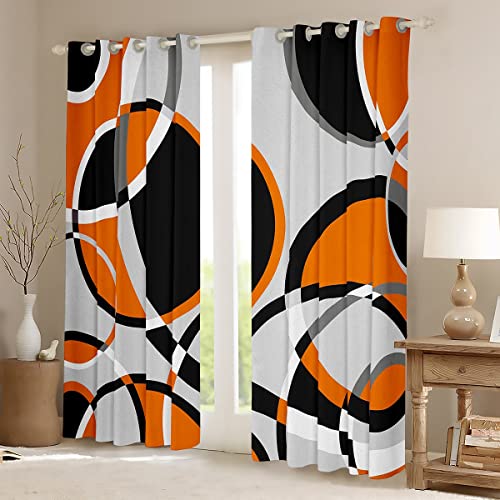 Orange Grey Black Geometric Curtains for Bedroom Living Room Geometric Circle Blackout Curtains(30%-50%) Stripe Line Dreapes Modern Art Window Treatments - Image 2