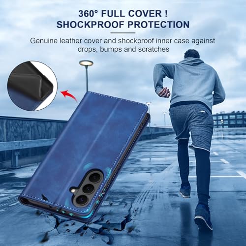 Image of Jasonyu Flip Wallet Case for Samsung Galaxy S26 Plus /S26+ 5G,Leather Magnetic Folio Cover with Card Holder,Kickstand - TPU Shockproof Durable Protective Phone Case,Blue