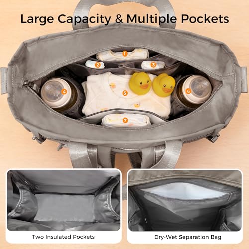 Allovely Diaper Bag with Changing Pad, Featherlight Baby Bag Backpack, Multi-Function Travel Diaper Bag Backpack with Fast-Access Back Zipper (Grayish Brown) — view 3