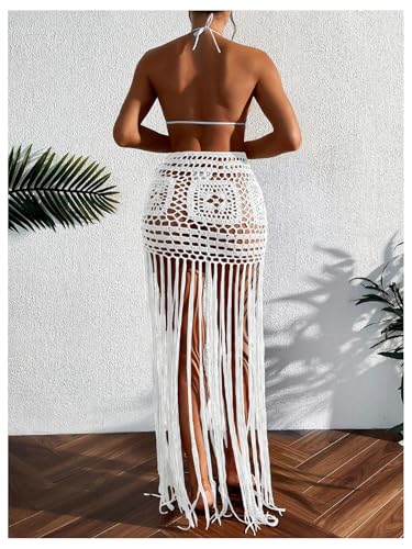 Milumia Women's Crochet Swimwear Cover Up Skirt High Waisted Fringe Hem Beach Skirts3