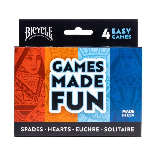 Bicycle 4 Playing Card Games in 1: Euchre Hearts Spades and Solitaire (4 Card Game Pack)