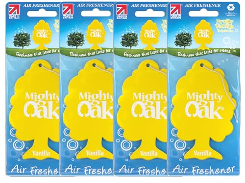 Mighty Oak Vanilla Car Air Freshener - 4 Pack - Long Lasting Hanging Car Deodoriser - Odour Eliminator - UK Made Car Scent Freshener - Auto Accessories