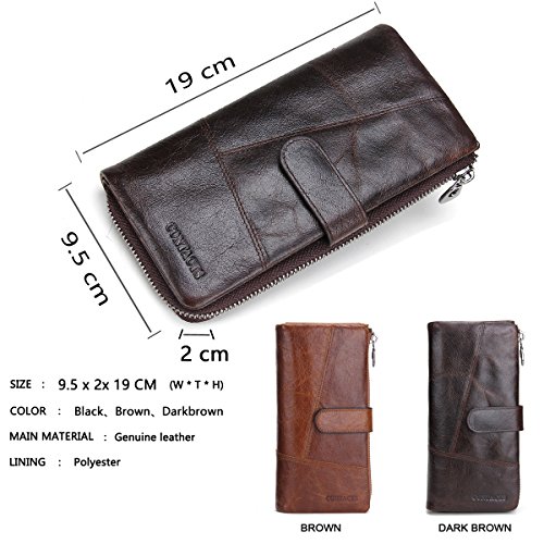 Contacts Leather RFID Blocking Trifold Wallet for Men, Genuine Leather Large Capacity Card Holder Phone Clutch Purse4