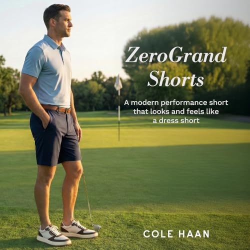 Image of Cole Haan Zero Grand Men's Shorts - Modern Flat-Front Design with 4-Way Stretch, Stain-Resistant Twill & Adaptive Waistband