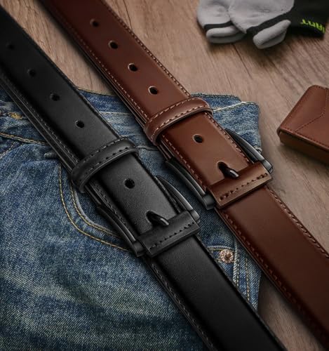 KEMISANT Men Belt 2Pack – Genuine Leather Belt for Men Dress Casual Golf Jeans 1 3/8"2